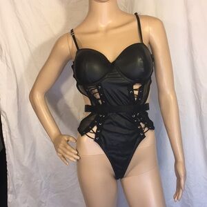 Women's Mesh Lace-Up Bodysuit by Body Rage, Sz L